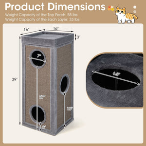 39 Inch Tall Cat Condo with Scratching Posts and 3 Hideaways and 4 Soft Plush Cushions-Gray view 5