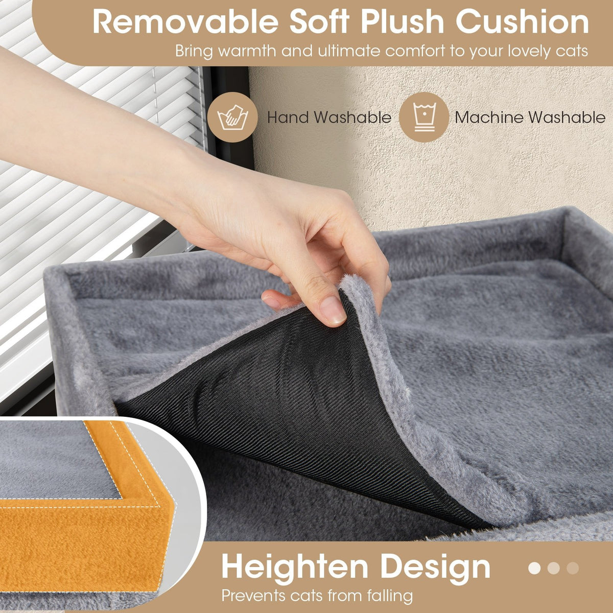 39 Inch Tall Cat Condo with Scratching Posts and 3 Hideaways and 4 Soft Plush Cushions-Gray view 9
