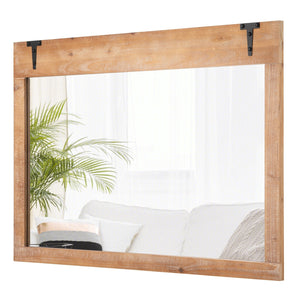 39 x 27.5 Inch Farmhouse Rustic Barn Door Wall Mirror with Wood Frame-Natural view 4