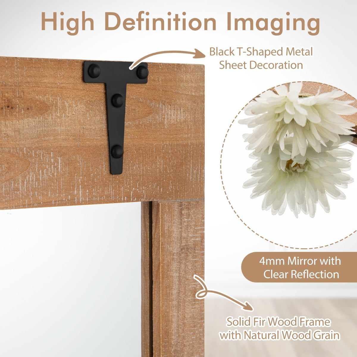 39 x 27.5 Inch Farmhouse Rustic Barn Door Wall Mirror with Wood Frame-Natural view 8