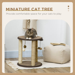 17" Cat Tree, Kitty Activity Centre with Hanging Toys, Cat Tower with Jute, Sisal, Seagrass Scratching Post, Brown