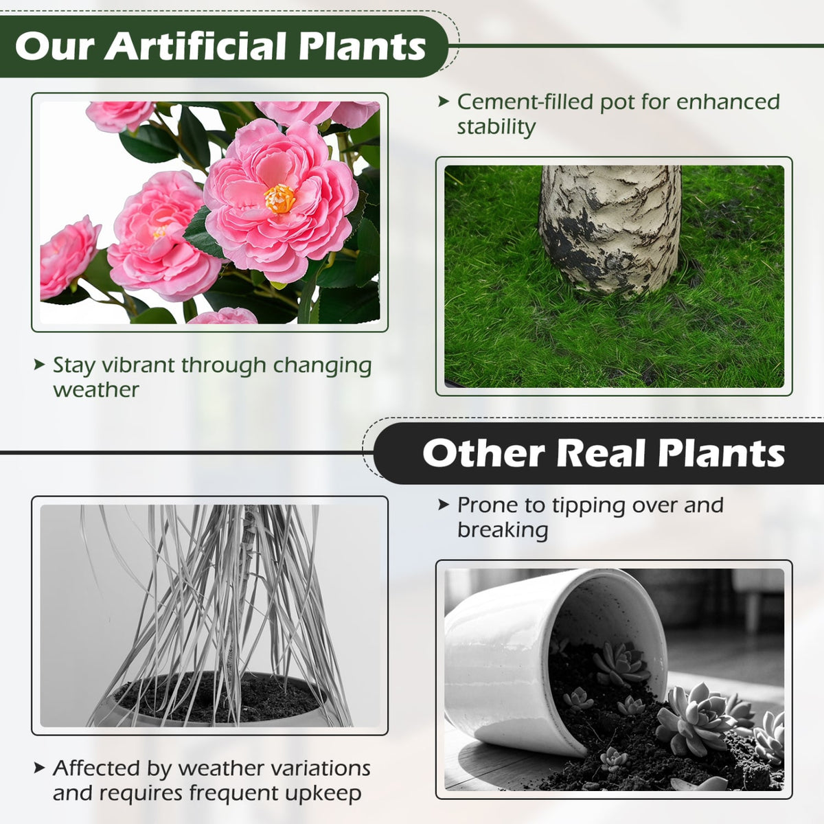 39.5 inches Artificial Camellia Tree with Orange Blossoms in Cement Pot for Home Decoration-Pink view 6