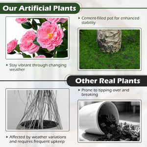 39.5 inches Artificial Camellia Tree with Orange Blossoms in Cement Pot for Home Decoration-Pink view 6
