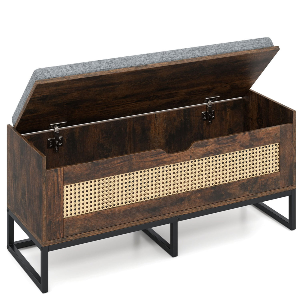39.5 inches Rattan Storage Chest Wicker Shoe Bench with Padded Seat Flip-Top-Rustic Brown