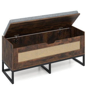 39.5 inches Rattan Storage Chest Wicker Shoe Bench with Padded Seat Flip-Top-Rustic Brown