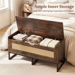 39.5 inches Rattan Storage Chest Wicker Shoe Bench with Padded Seat Flip-Top-Rustic Brown view 6