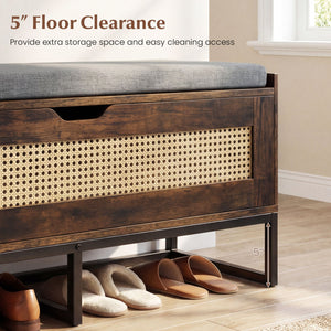 39.5 inches Rattan Storage Chest Wicker Shoe Bench with Padded Seat Flip-Top-Rustic Brown view 7