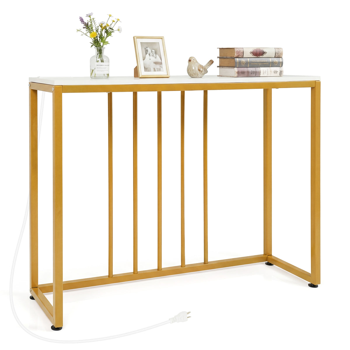 39 inchesModern Console Table with Built-in Charging Station-White view 4