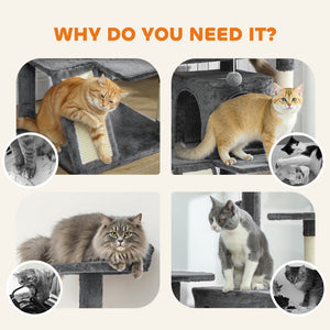 54" Cat Tree, Multi-Level Cat Tower with Scratching Posts, Cat Condos, Bed, Platforms, Ramp, Toy Ball, Beige – view 54