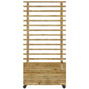 Wooden Planter with Trellis, Raised Garden Bed with 4 Wheels for Climbing Plants, 30" x 12" x 61", Nature Wood