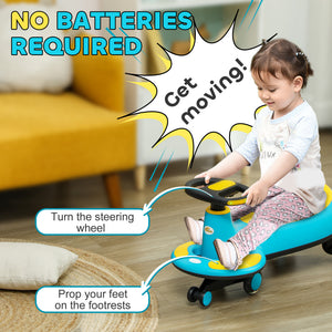 Qaba Kids Wiggle Car w/ Parent Traction Rope, Music, Light