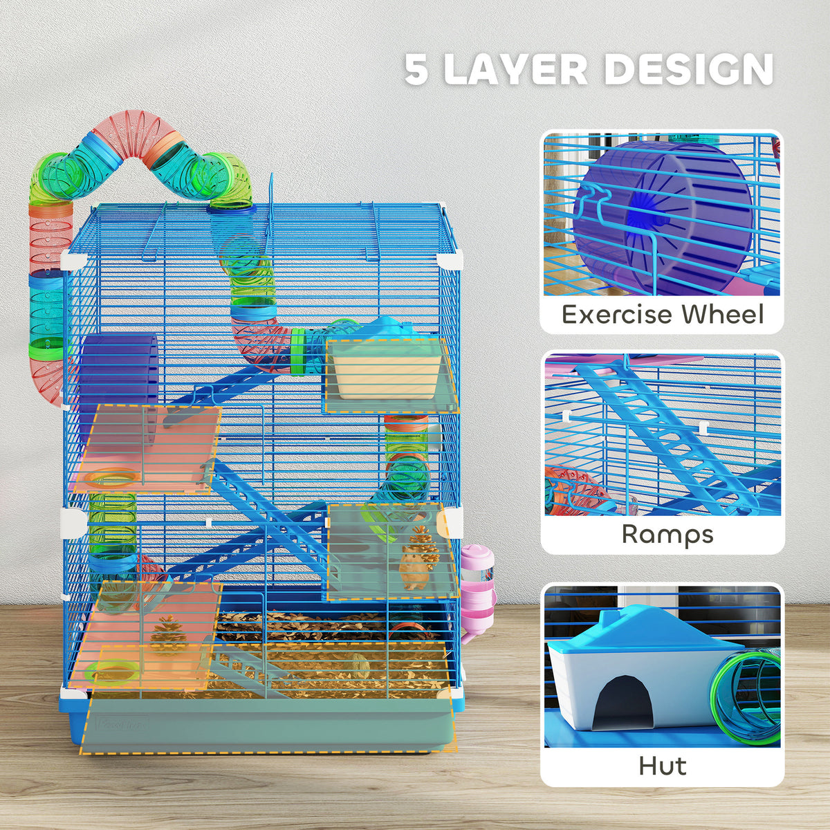 5 Tiers Hamster Cage Portable with Exercise Wheels Play Tube Water Bottle Dishes House Ladder for Gerbils – view 12