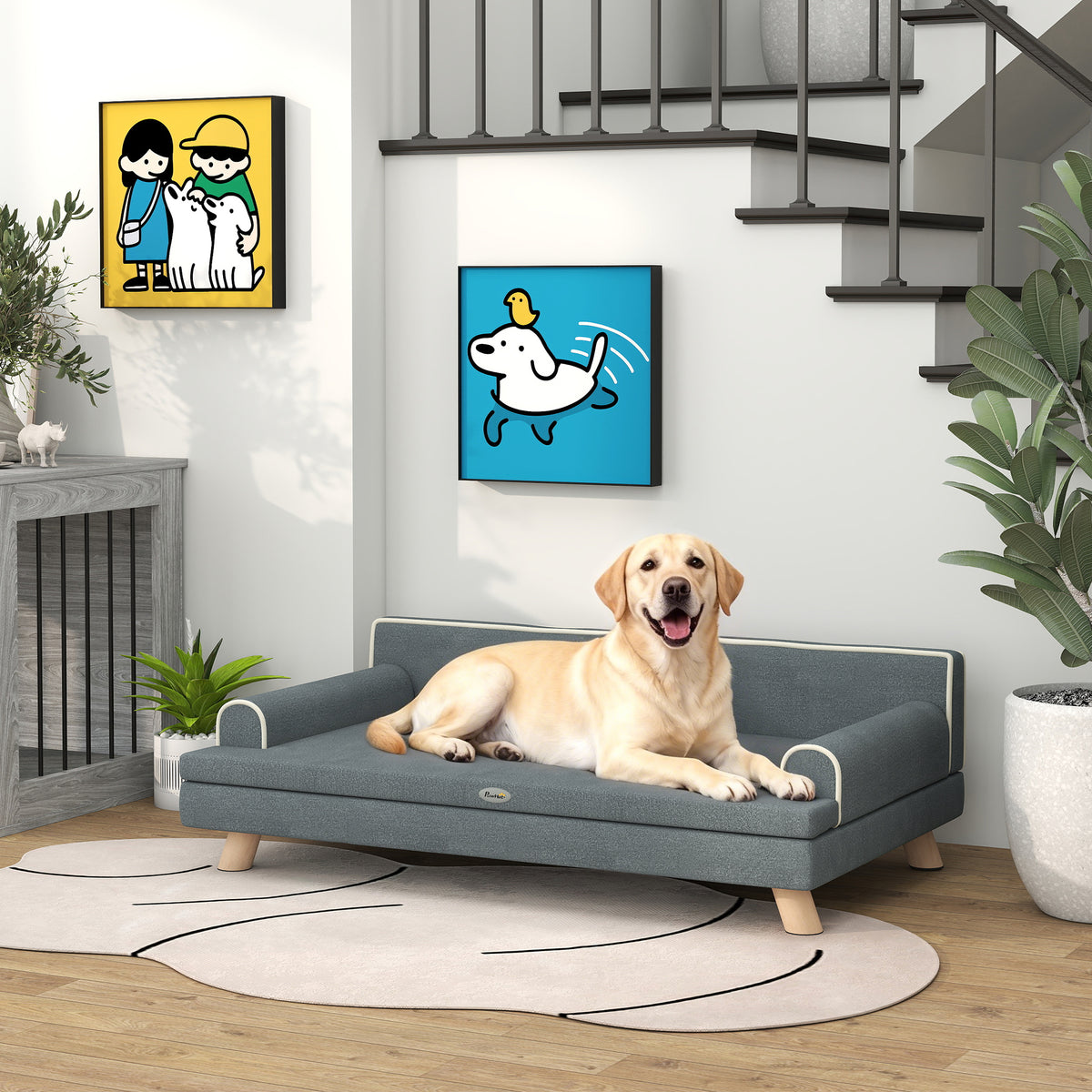 Elevated Dog Sofa Bed, Cat Couch with Cushion, Washable Cover, Wooden Legs, for Medium & Large Dogs – view 7