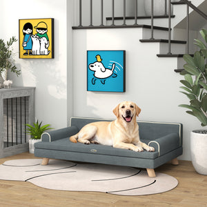 Elevated Dog Sofa Bed, Cat Couch with Cushion, Washable Cover, Wooden Legs, for Medium & Large Dogs – view 7