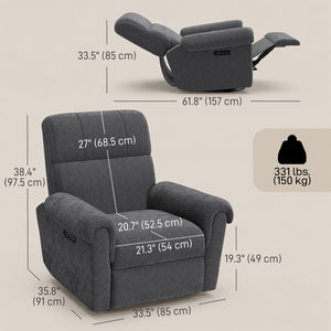 Power Recliner Chair, Fabric Upholstered Recliner Chair with USB Ports, Swivel and Rocking Function – view 9
