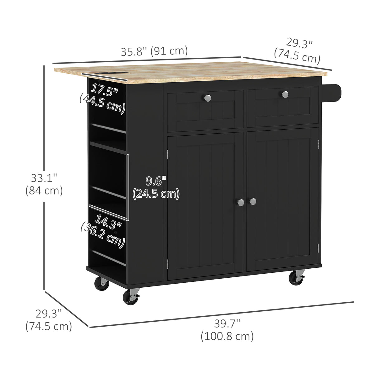 Kitchen Island with Power Outlet and Drop Leaf, Rolling Kitchen Cart with 2 Drawers and Adjustable Shelves – view 2