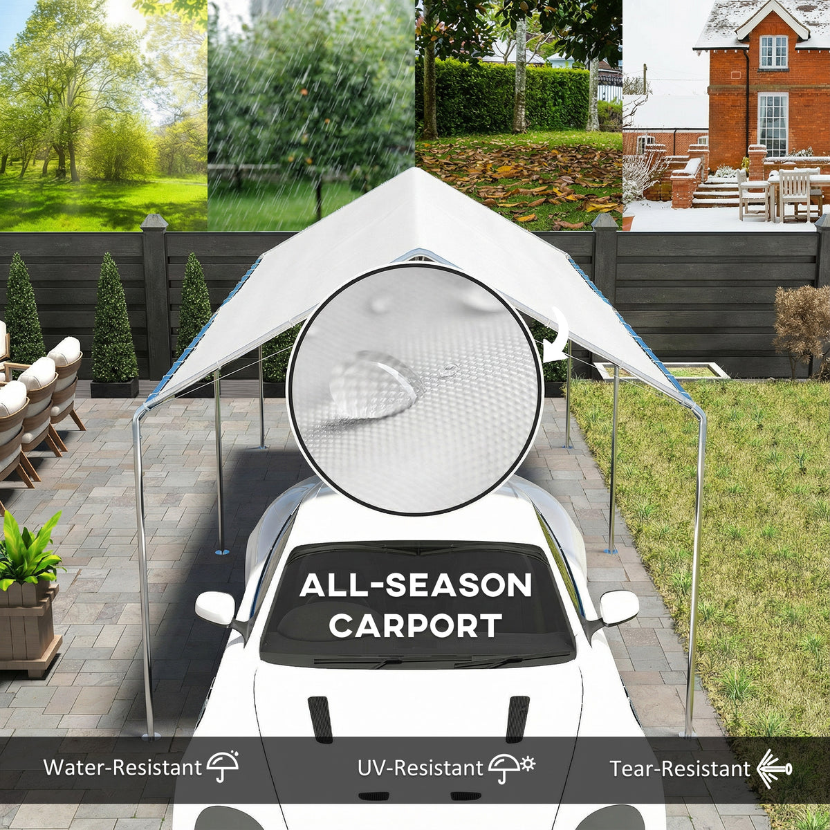 10' x 20' Carport Heavy Duty Galvanized Car Canopy with Included Anchor Kit, 3 Reinforced Steel Cables – view 3