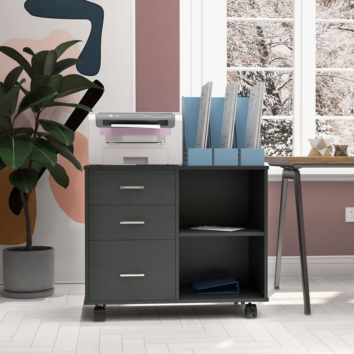 Modern Lateral Filing Cabinet, 3 Drawer File Cabinet for Letter and A4 Size Documents, Mobile – view 6