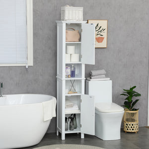 Bathroom Cabinet, Freestanding Linen Cabinet with Open Shelves, 13.8" x 11.8" x 62.4", White