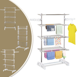 4 Layers Folding Laundry Rack Stand Dryer Storage Towel Rack Rolling
