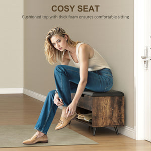 Storage Bench, Entryway Bench with Cushion, Hidden Storage, Compartments, Rustic Brown