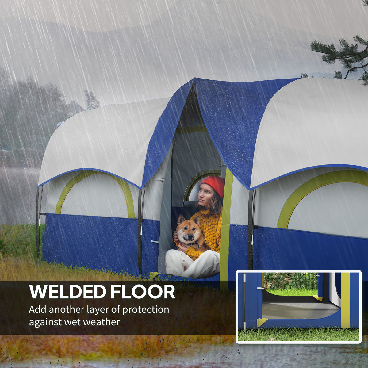 4 Person Camping Tent, 3 Room Cabin Tent, 3000mm Waterproof and UPF30+ with Sewn in Groundsheet and Carry – view 5