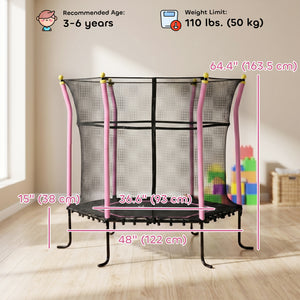 Soozier 63" Kids Trampoline Mini Indoor Bouncer Jumper with Enclosure Net Elastic Thick Padded Pole Gift for Child Toddler Age 3-6 Years Old