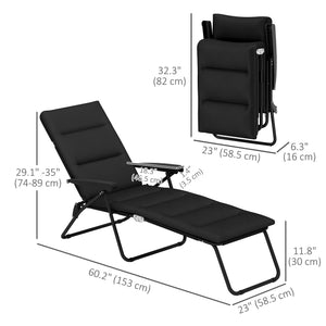 Foldable Lounge Chair, Reclining Patio Sun Lounger with 6-Position Adjustable Back, Blue and White