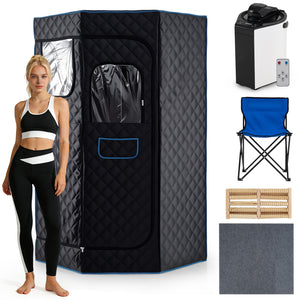3L Portable Steam Sauna for Home Fast-Heat with 9-Level Remote Control and Folding Chair-Black view 2