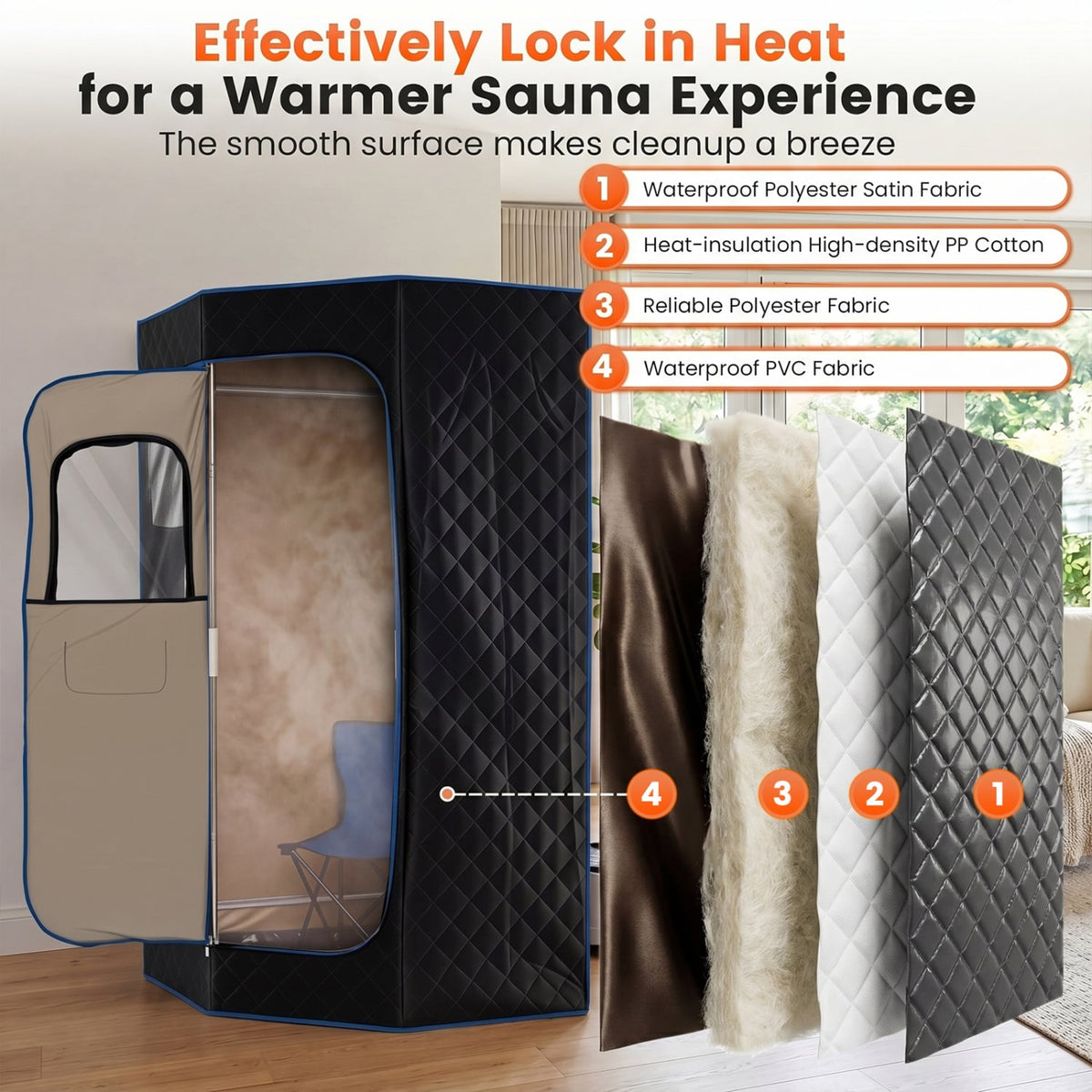 3L Portable Steam Sauna for Home Fast-Heat with 9-Level Remote Control and Folding Chair-Black view 5