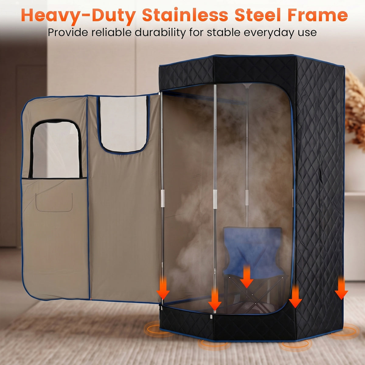 3L Portable Steam Sauna for Home Fast-Heat with 9-Level Remote Control and Folding Chair-Black view 6