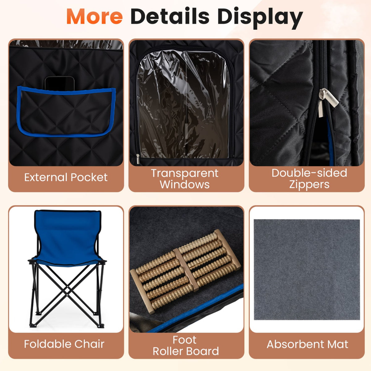 3L Portable Steam Sauna for Home Fast-Heat with 9-Level Remote Control and Folding Chair-Black view 8