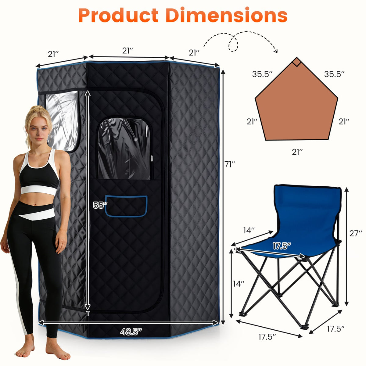 3L Portable Steam Sauna for Home Fast-Heat with 9-Level Remote Control and Folding Chair-Black view 3