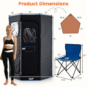 3L Portable Steam Sauna for Home Fast-Heat with 9-Level Remote Control and Folding Chair-Black view 3