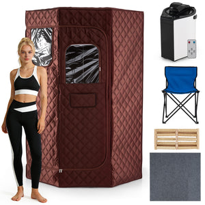 3L Portable Steam Sauna for Home Fast-Heat with 9-Level Remote Control and Folding Chair-Brown view 2