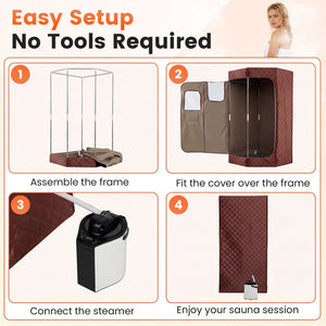 3L Portable Steam Sauna for Home Fast-Heat with 9-Level Remote Control and Folding Chair-Brown view 7