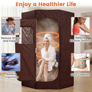 3L Portable Steam Sauna for Home Fast-Heat with 9-Level Remote Control and Folding Chair-Brown view 9