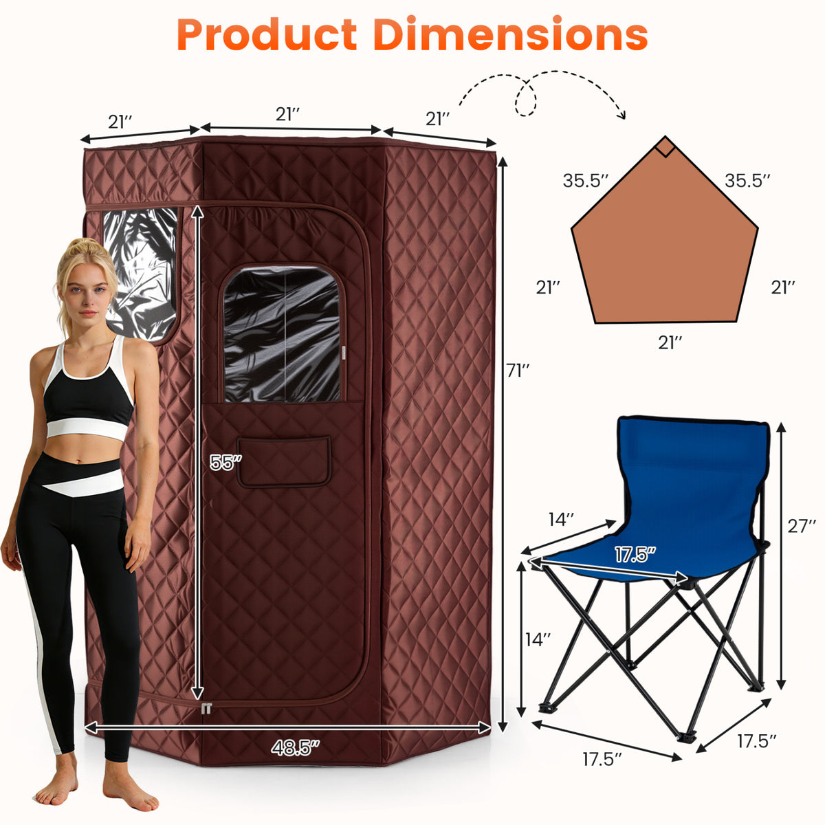 3L Portable Steam Sauna for Home Fast-Heat with 9-Level Remote Control and Folding Chair-Brown view 3