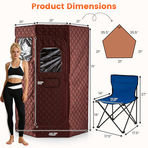 3L Portable Steam Sauna for Home Fast-Heat with 9-Level Remote Control and Folding Chair-Brown view 3