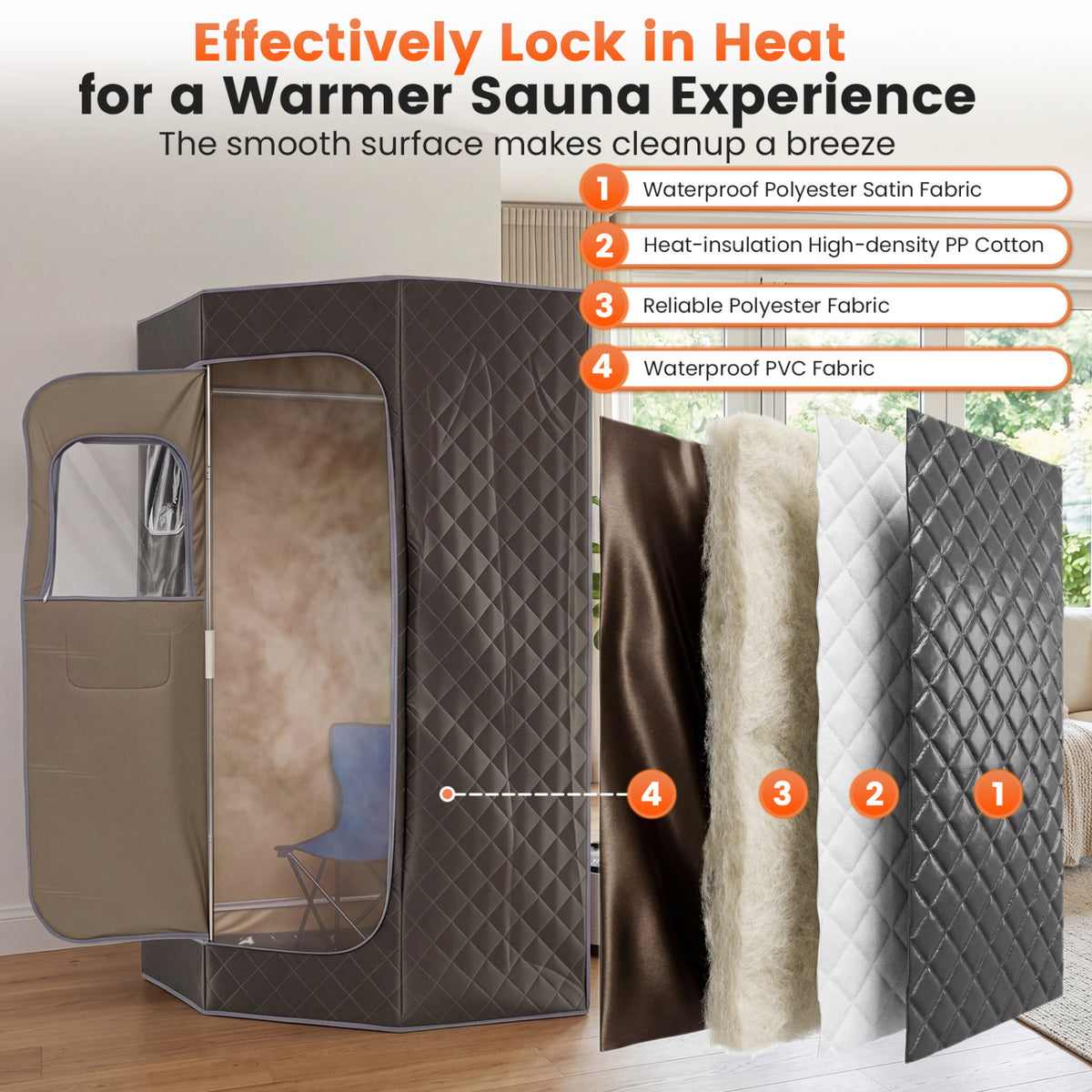 3L Portable Steam Sauna for Home Fast-Heat with 9-Level Remote Control and Folding Chair-Gray view 5