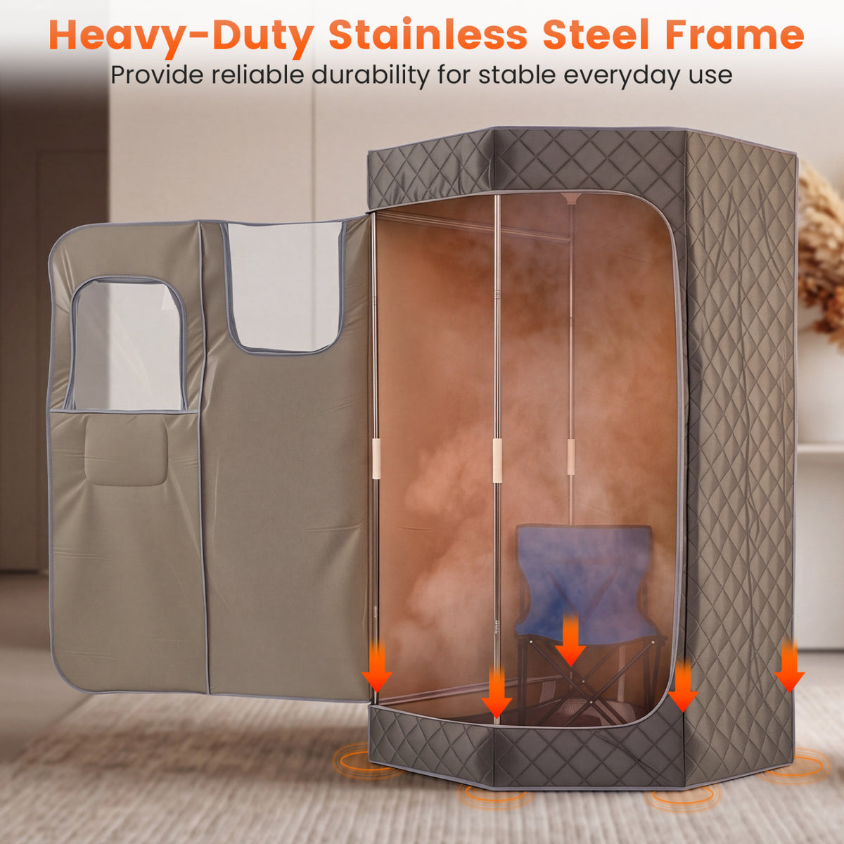 3L Portable Steam Sauna for Home Fast-Heat with 9-Level Remote Control and Folding Chair-Gray view 6