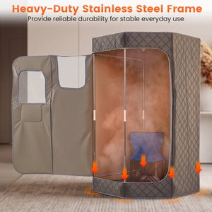 3L Portable Steam Sauna for Home Fast-Heat with 9-Level Remote Control and Folding Chair-Gray view 6