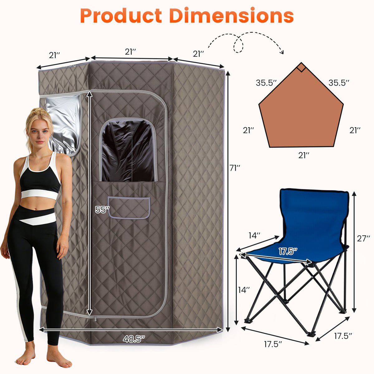 3L Portable Steam Sauna for Home Fast-Heat with 9-Level Remote Control and Folding Chair-Gray view 3