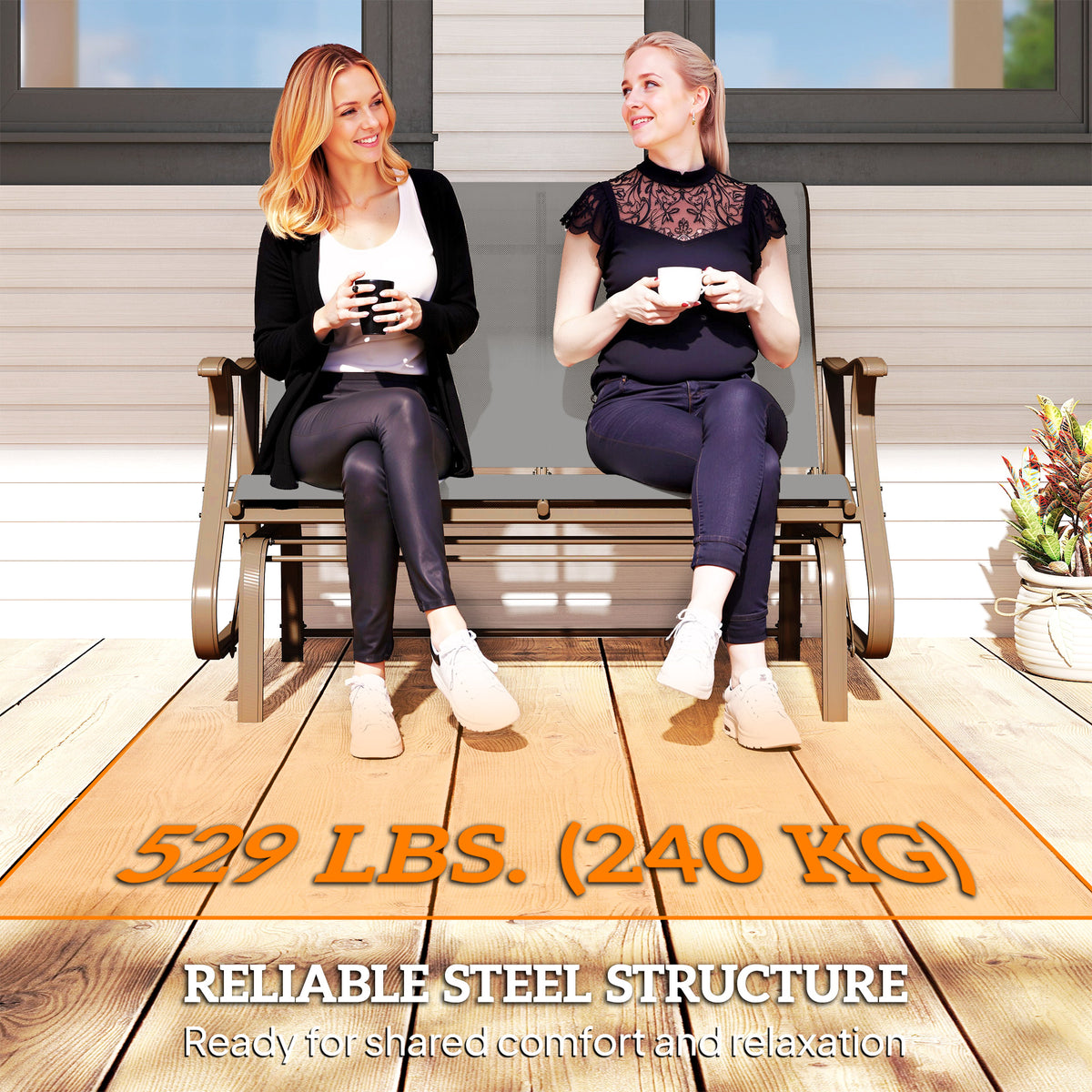 2-Person Outdoor Glider Chair, Patio Glider Rocking Chair with Mesh Seat and Backrest – view 13