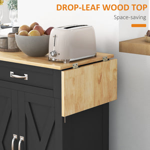 Foldable Kitchen Island with Storage Drawer, Farmhouse Rolling Utility Cart on Wheels with Drop-Leaf Wood – view 5