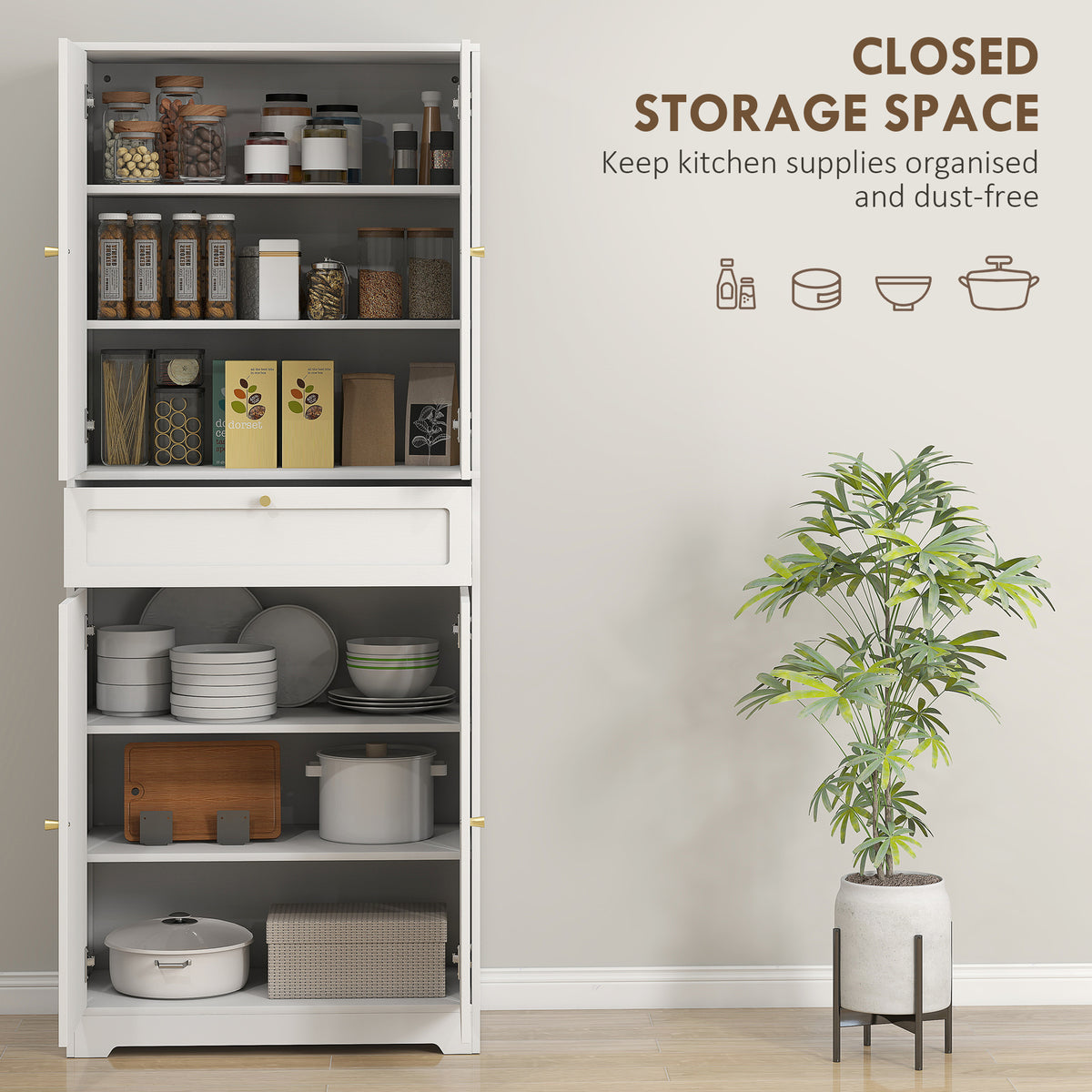 72.4" Tall Kitchen Pantry Cabinet, Modern Freestanding Storage Cabinet with Shaker Doors and Adjustable Shelves, White