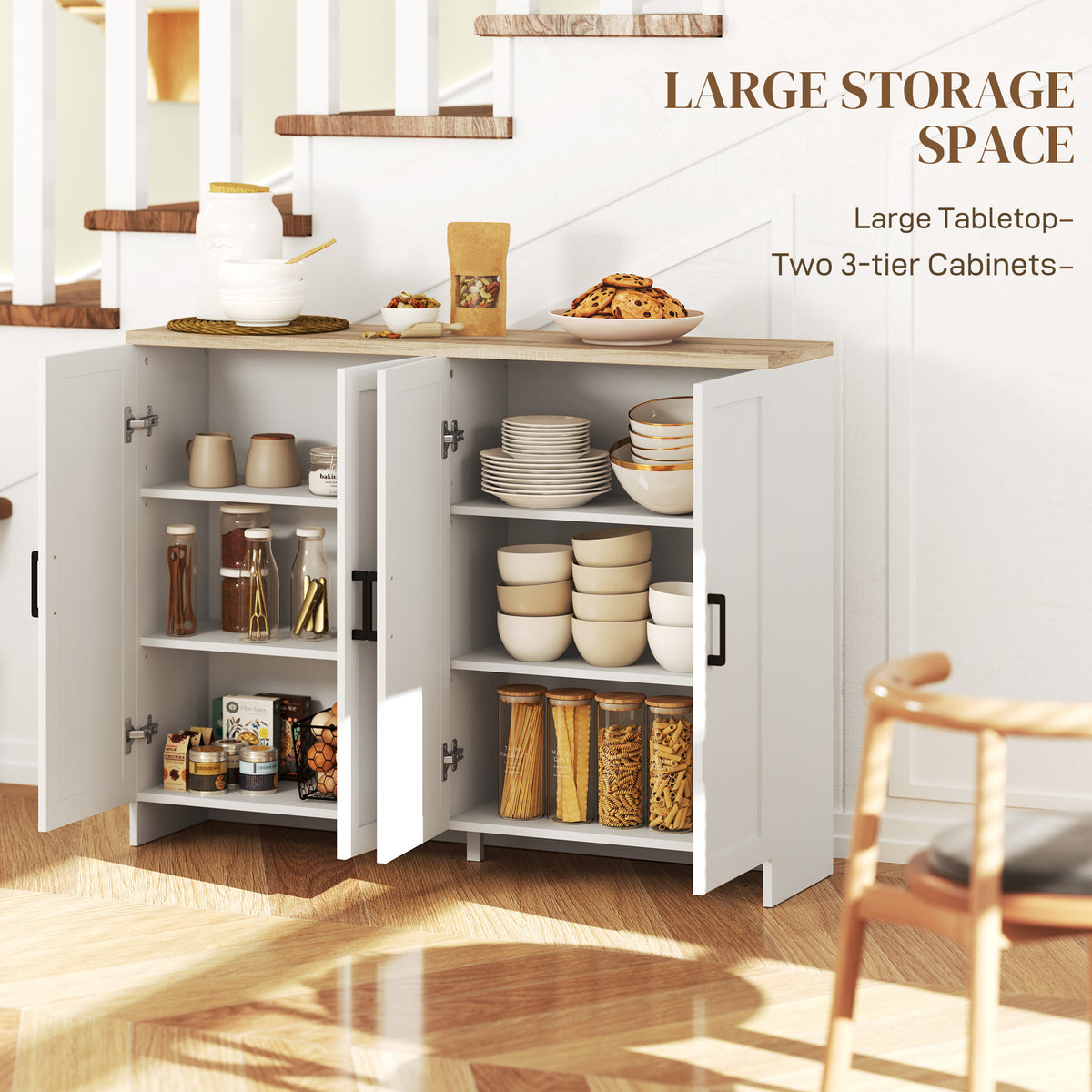 Modern Sideboard Buffet Cabinet, Modern Kitchen Storage Cabinet with 3 Doors Adjustable Shelves – view 24