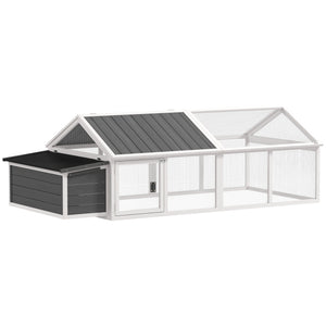 95"L Chicken Run Large Chicken Coop with Nesting Box Wooden Roof Side Door for Outdoor 4–8 Chickens