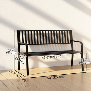 50" Steel Garden Bench Patio Metal Backyard Park Chair Outdoor Seat Furniture, Black