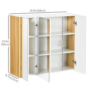 Wall Mounted Medicine Cabinet with Mirror Wall Mirror Cabinet with 3 Doors and Adjustable Storage Shelves Gray